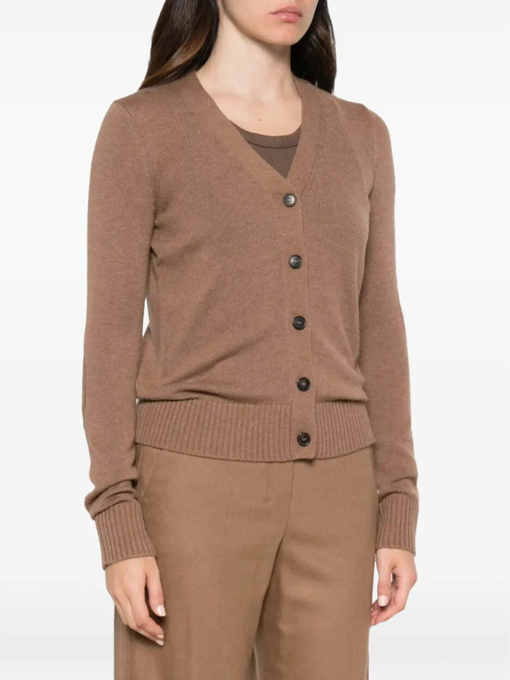 'S Max Mara logo-embroidered V-neck cardigan Bruin