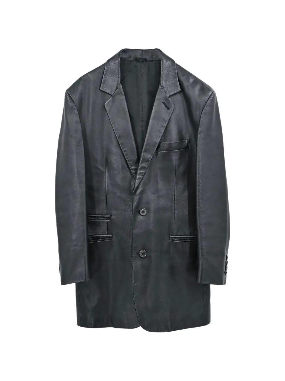 Hermès Pre-Owned single-breasted leather coat - Black