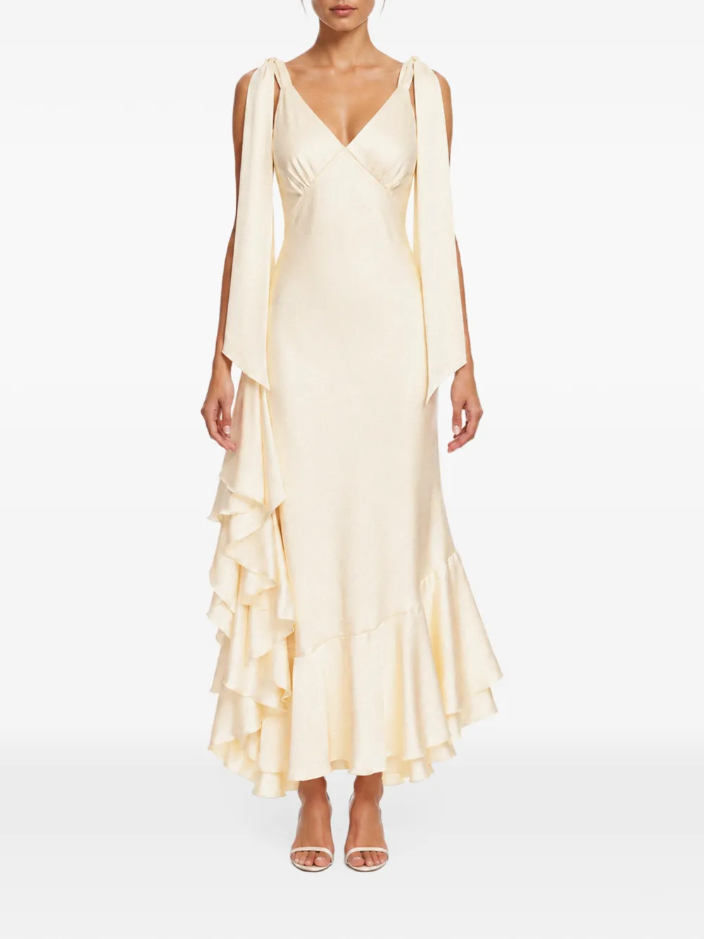 V:PM ATELIER Acosta maxi-jurk met ruches Geel
