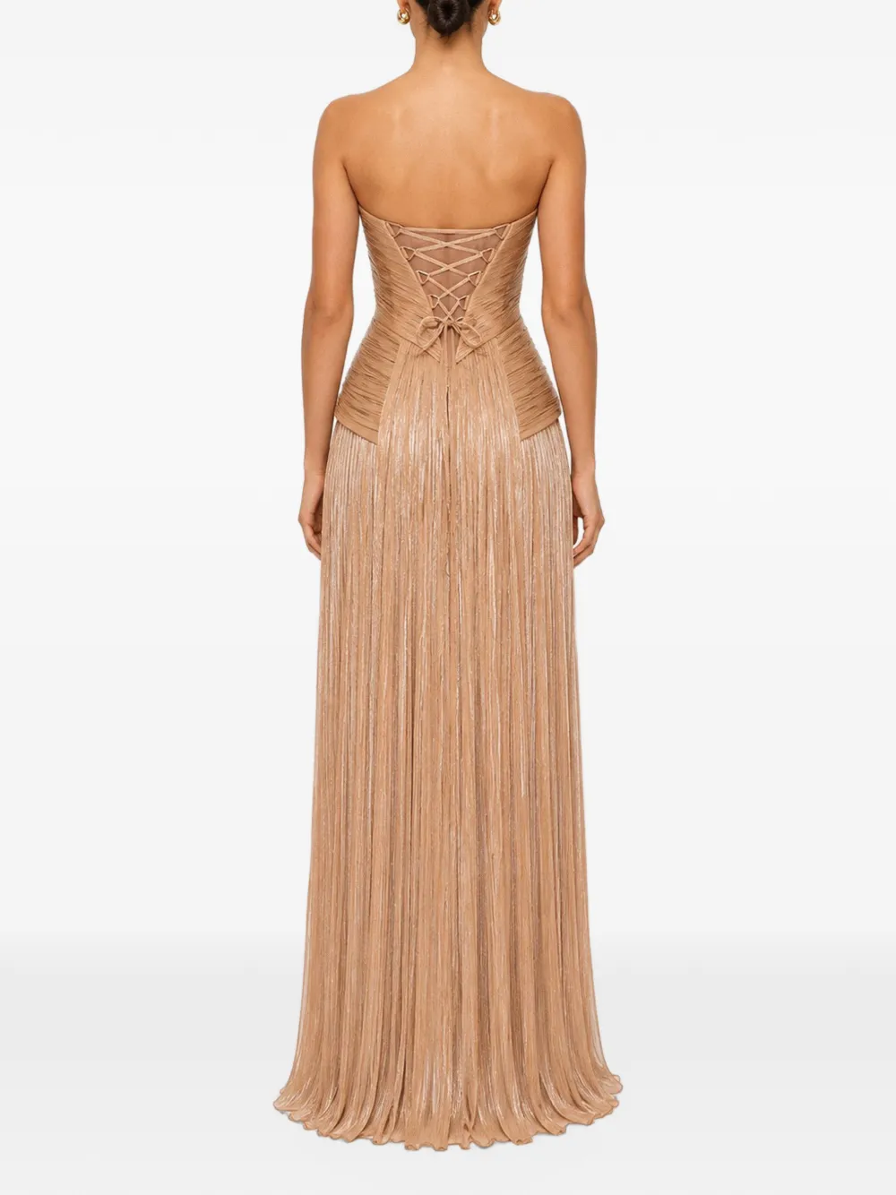 V:PM ATELIER Sweet maxi-jurk met ruches en veters Beige