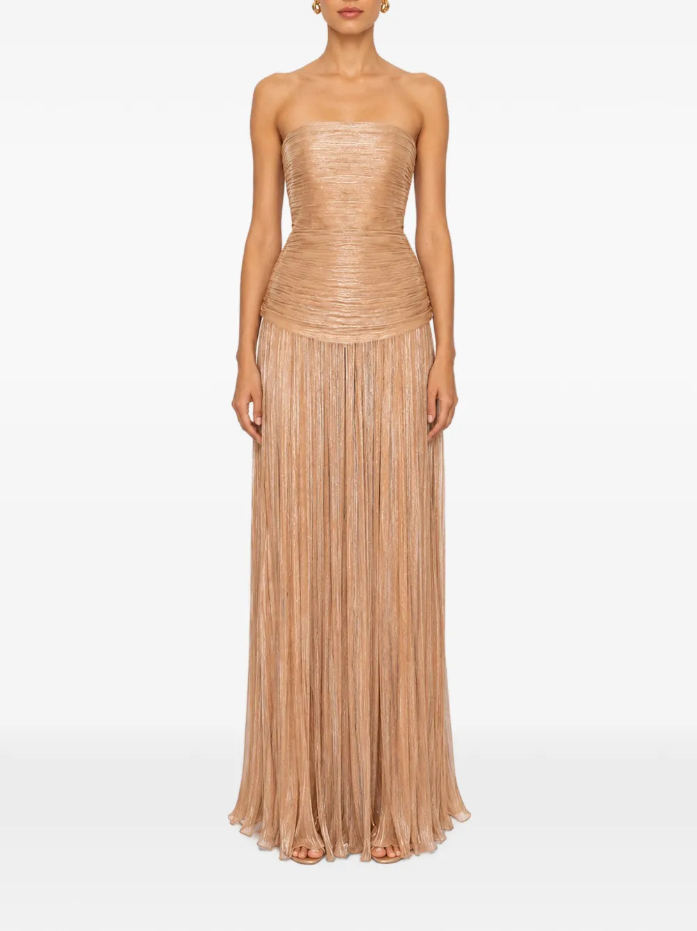 V:PM ATELIER Sweet maxi-jurk met ruches en veters Beige