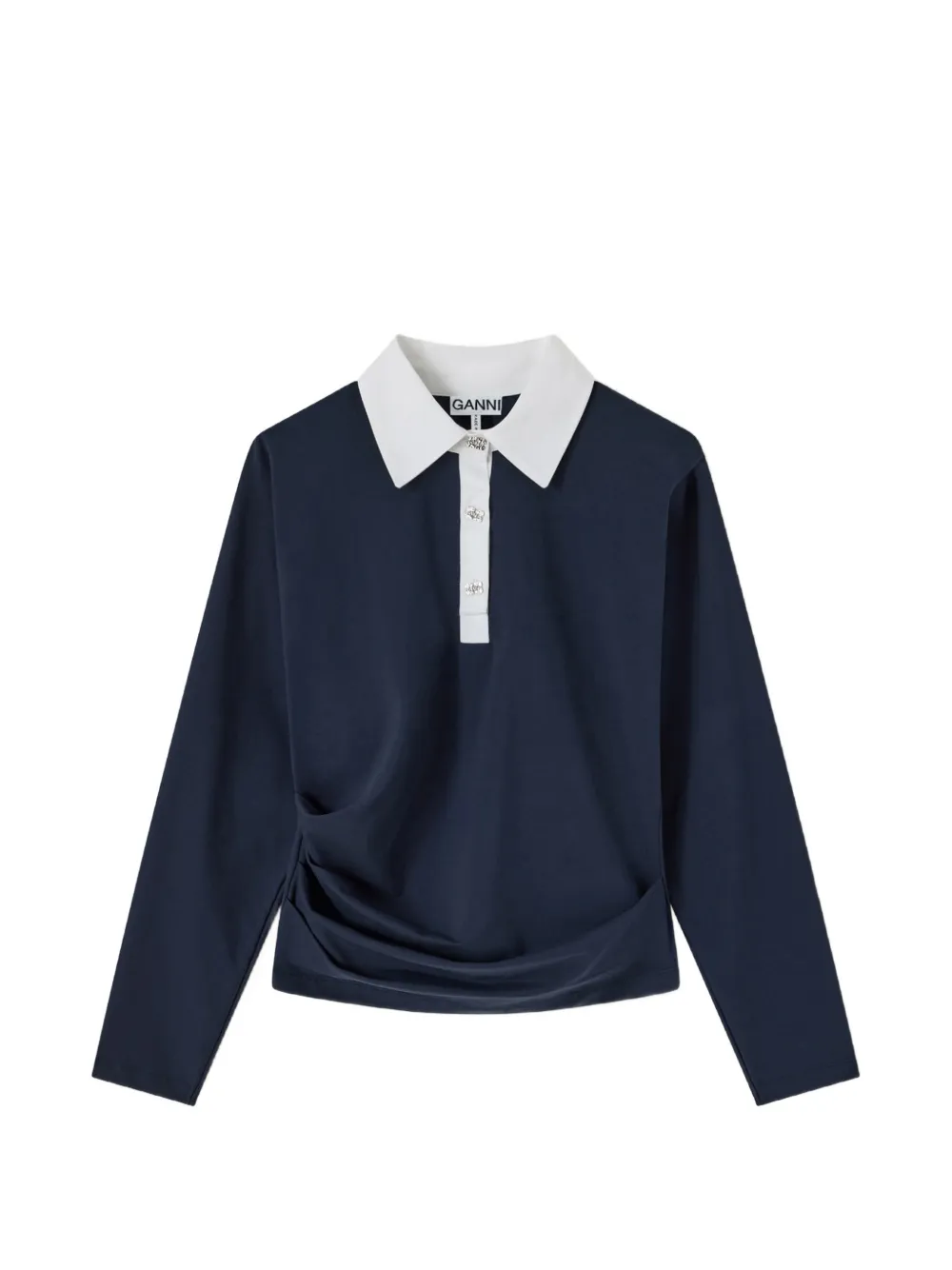 GANNI polo shirt in navy jersey Blauw