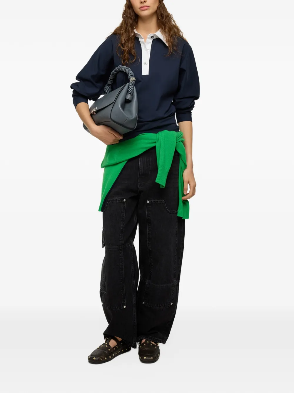 GANNI polo shirt in navy jersey Blauw
