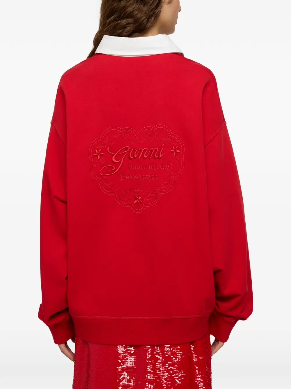GANNI polo shirt with heart embroidery Rood