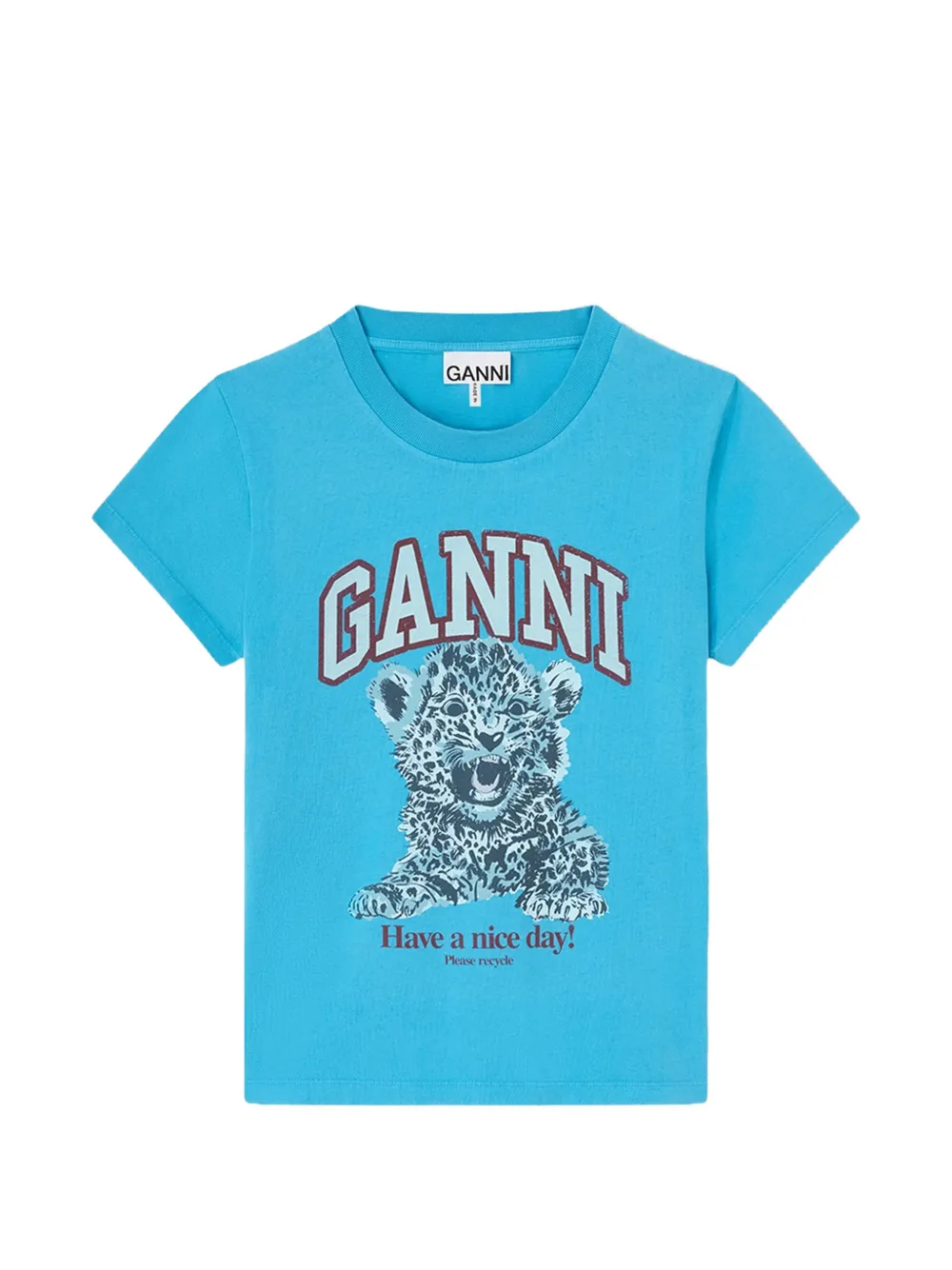 GANNI baby fit T-shirt with blue Tiger Blauw
