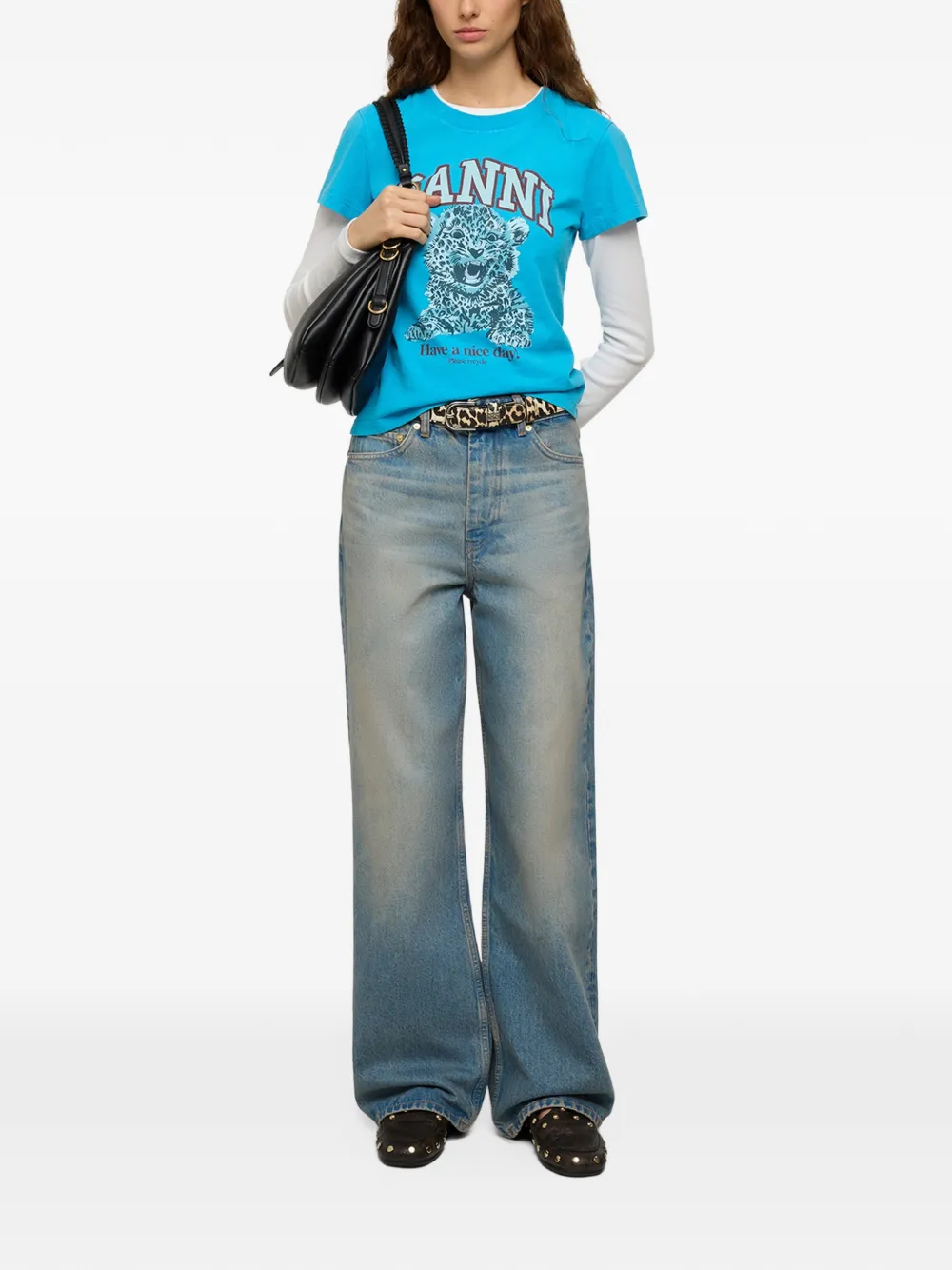 GANNI baby fit T-shirt with blue Tiger Blauw