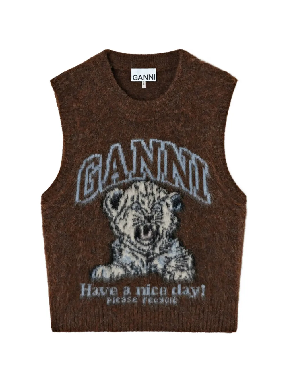GANNI vest with Tiger - Marrone