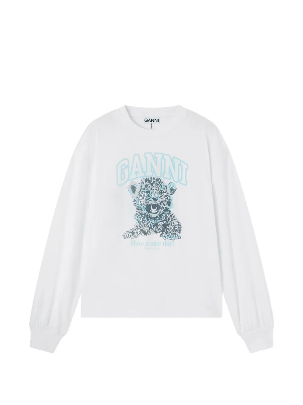 GANNI logo-print tiger-motif T-shirt Wit