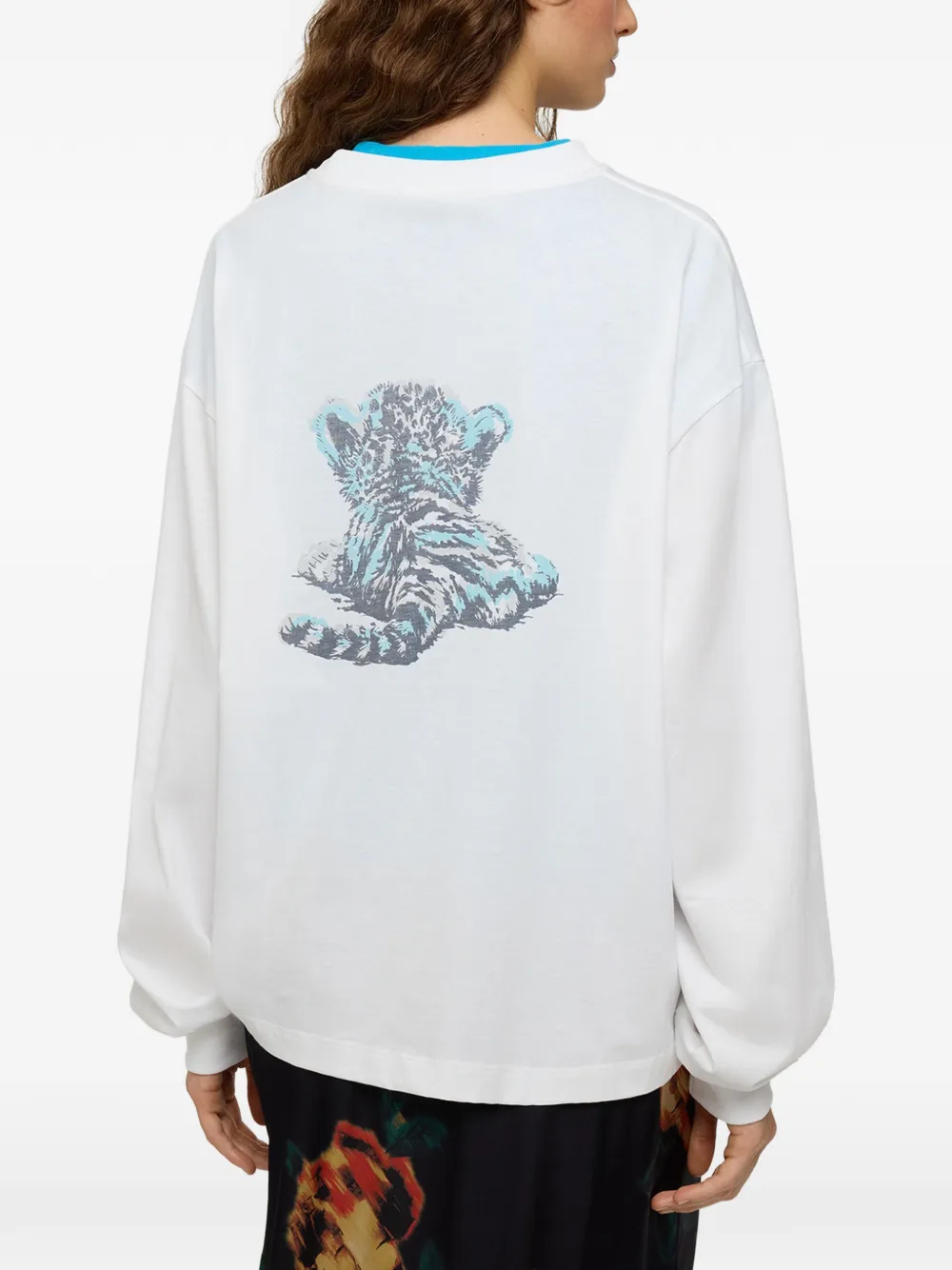 GANNI logo-print tiger-motif T-shirt Wit