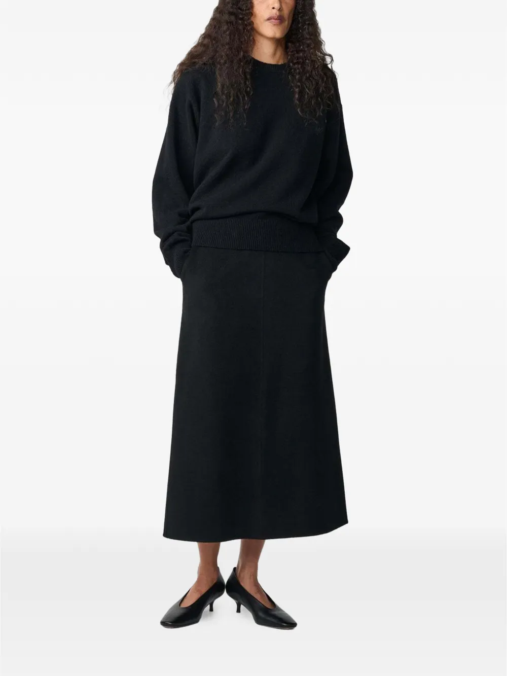 Studio Nicholson Savi A-line midi skirt Zwart
