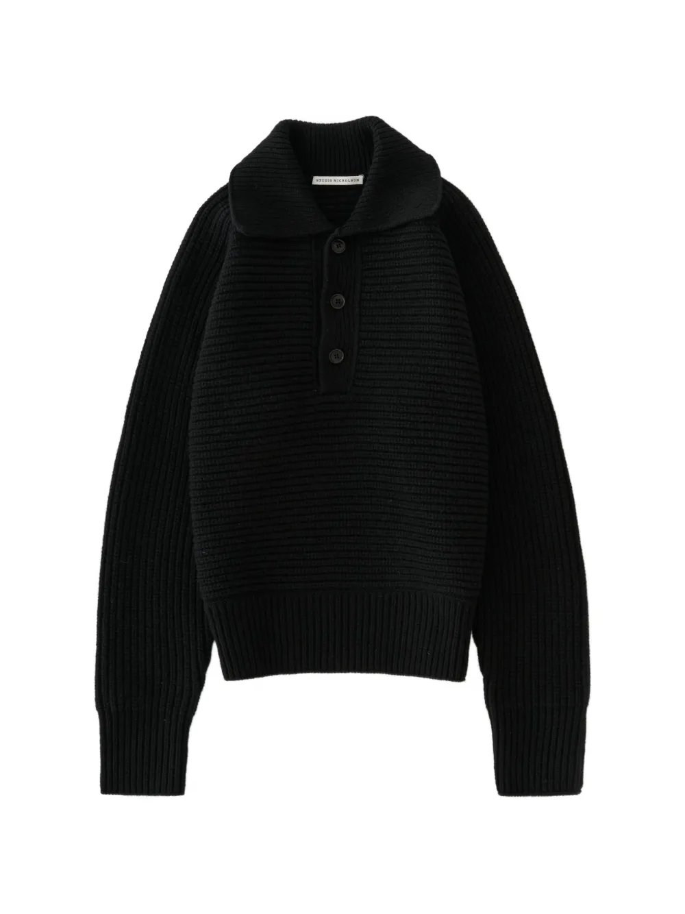 Studio Nicholson Barrow 罗纹针织polo领毛衣 | 黑色 | Image 1