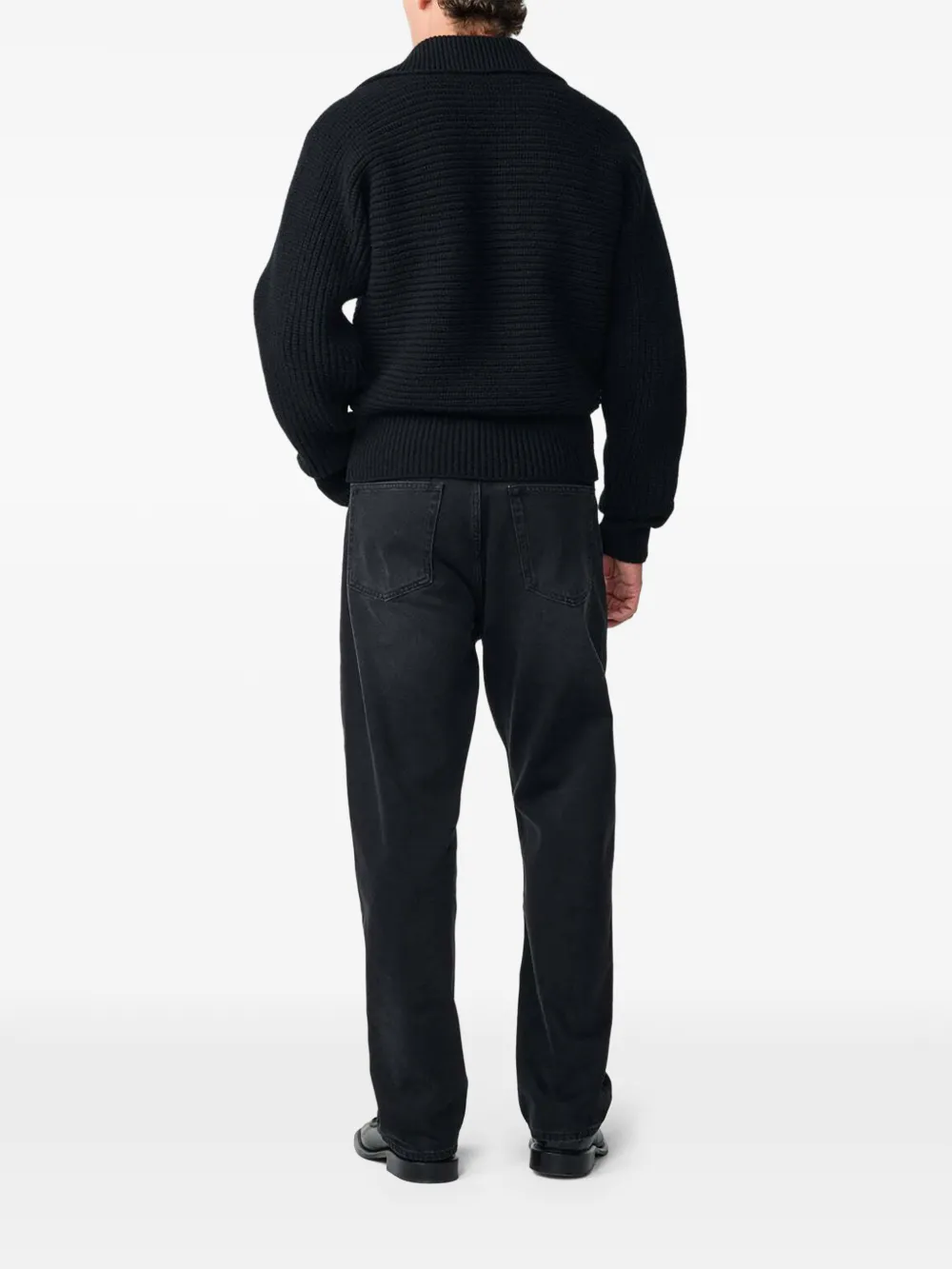 Studio Nicholson Barrow ribbed-knit polo-colar sweater Zwart