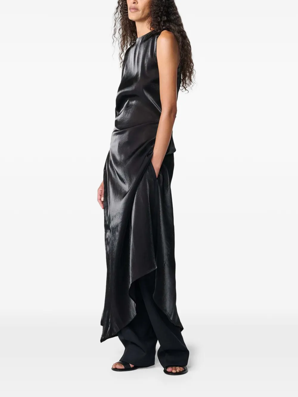 Studio Nicholson Lorne asymmetric-hem maxi dress Zwart