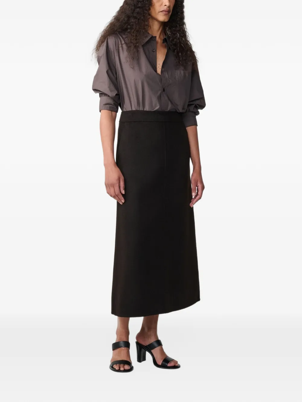 Studio Nicholson Savi A-line wool midi skirt Bruin