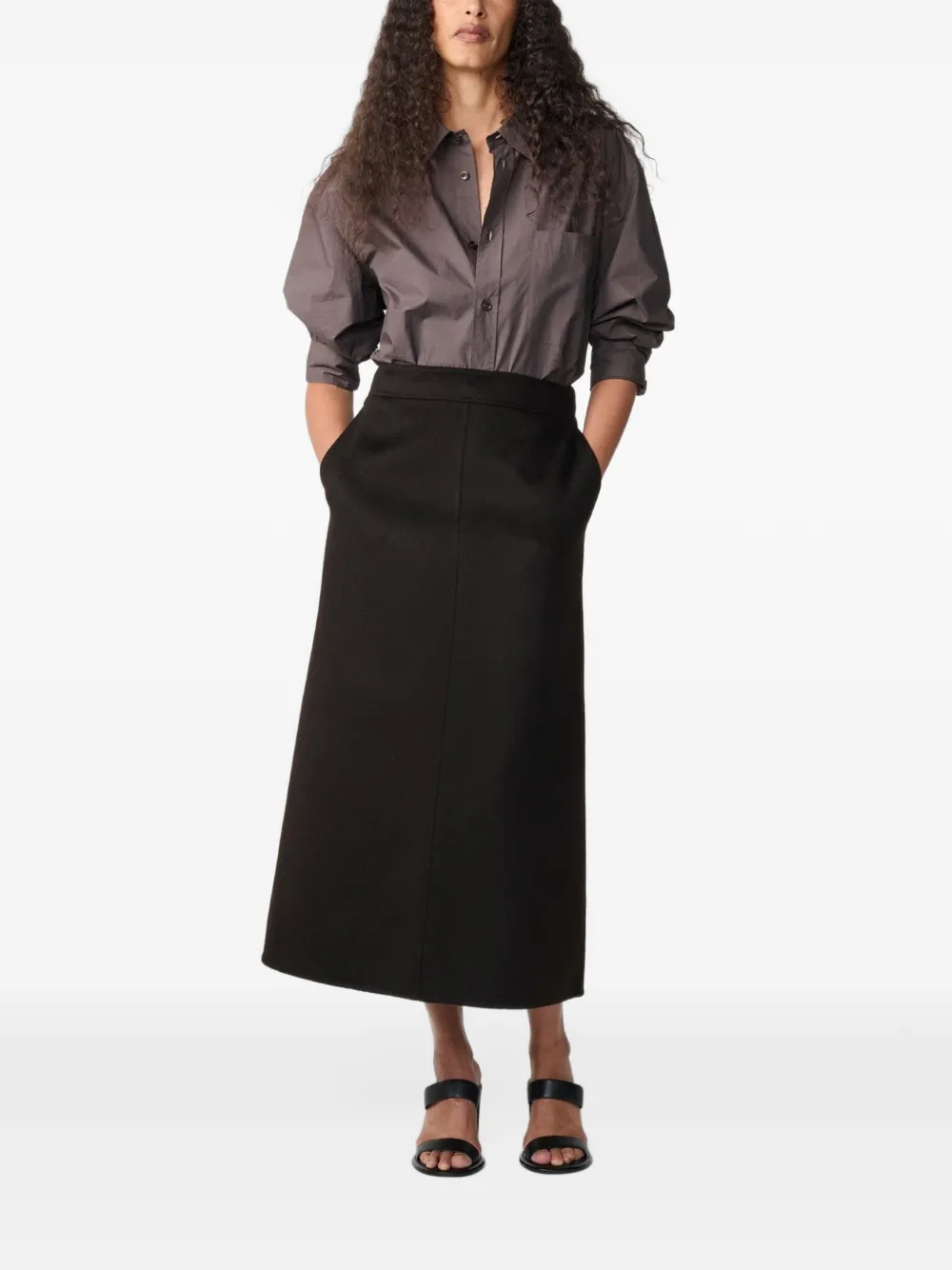 Studio Nicholson Savi A-line wool midi skirt Bruin