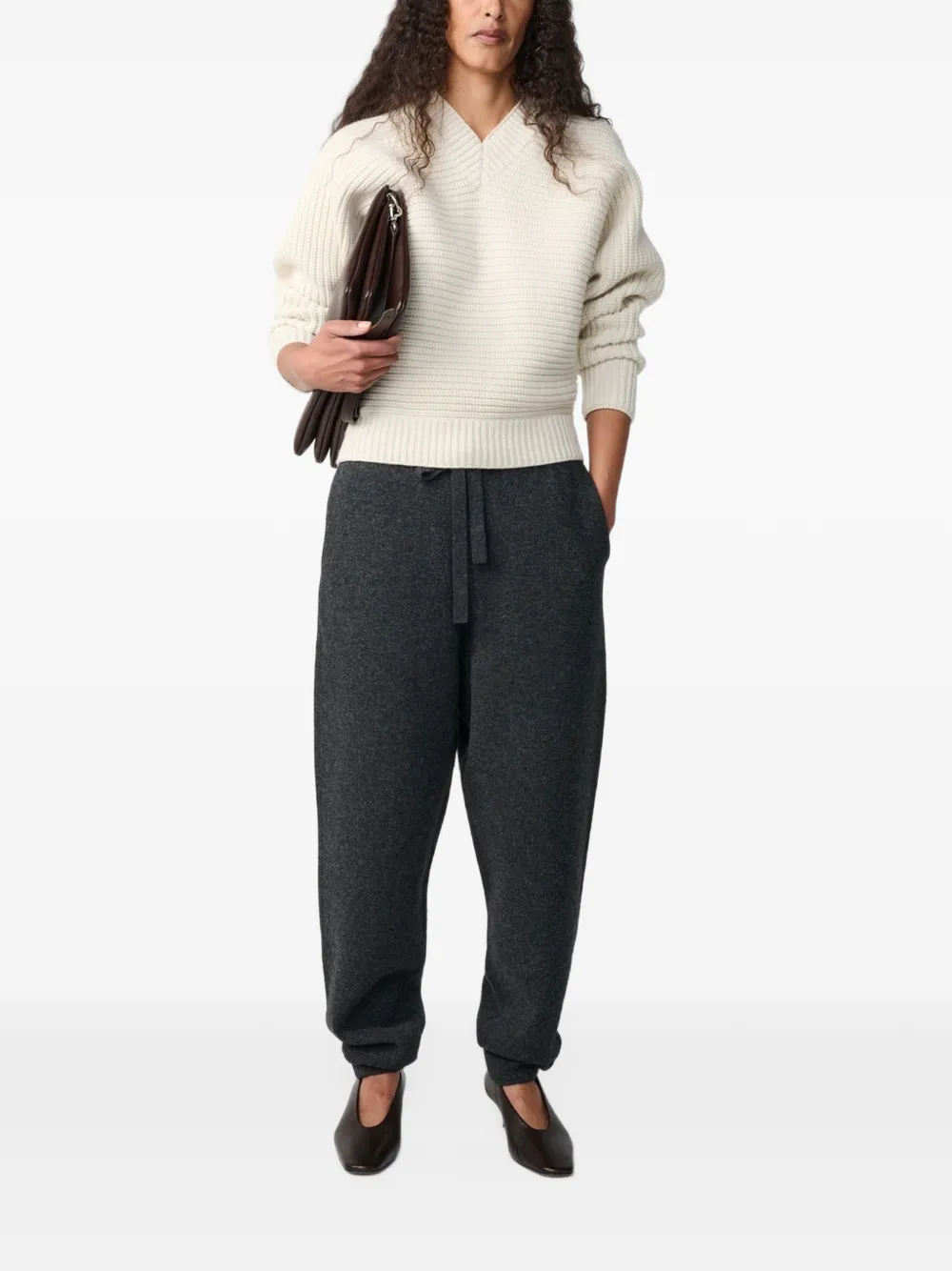 Studio Nicholson Kern ribbed-knit V-neck sweater Beige