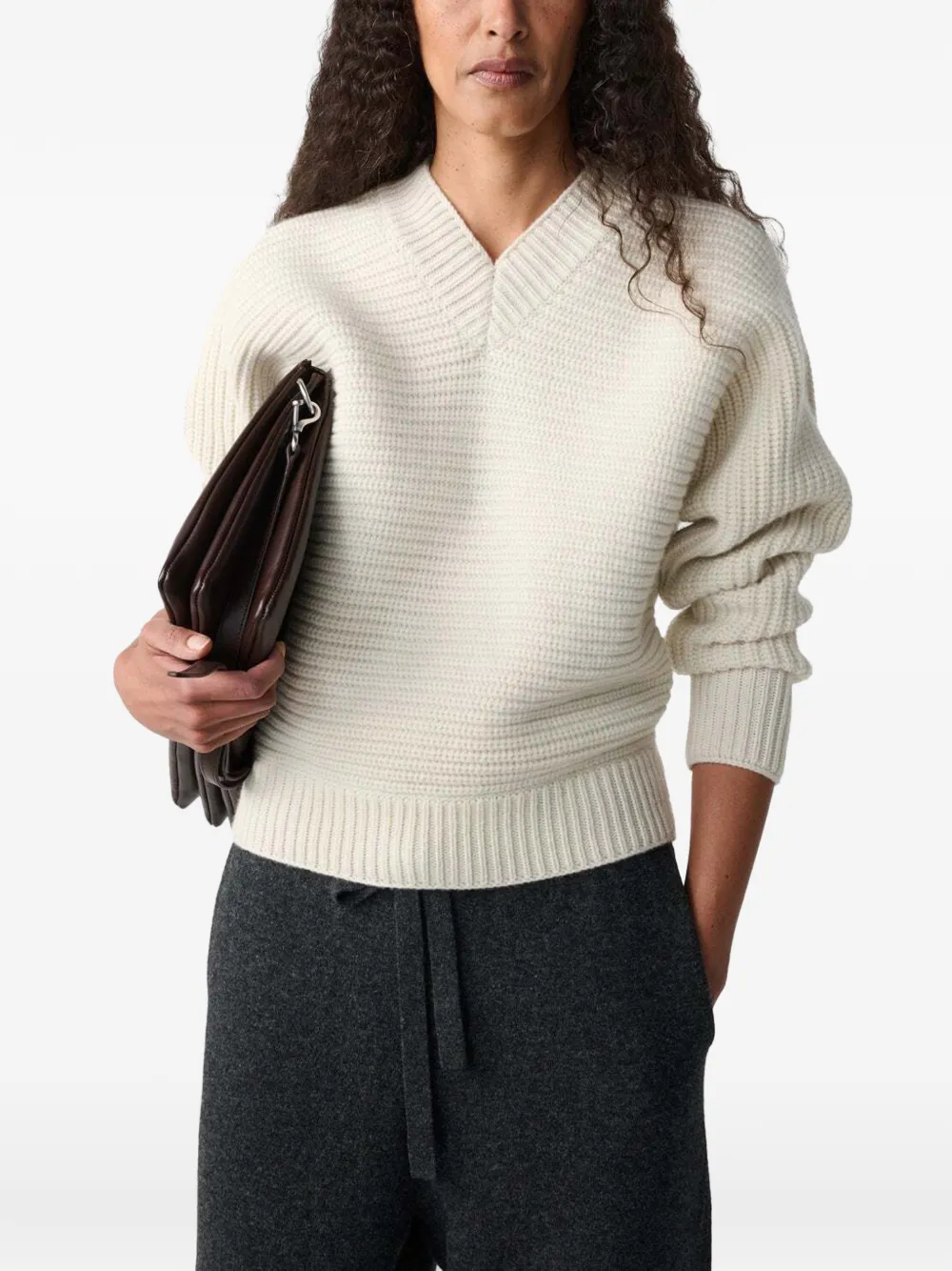 Studio Nicholson Kern ribbed-knit V-neck sweater Beige