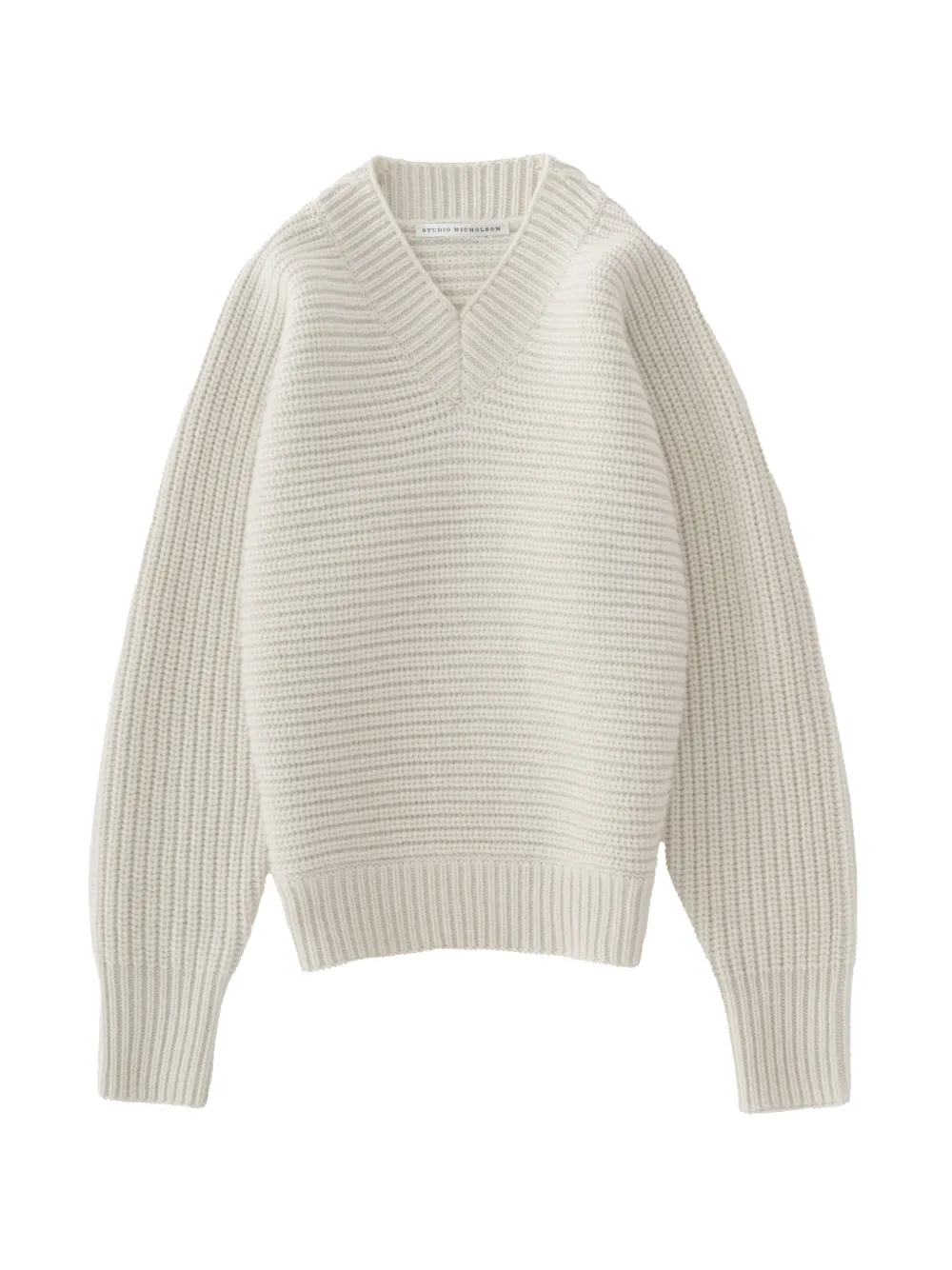 Studio Nicholson Kern ribbed-knit V-neck sweater Beige