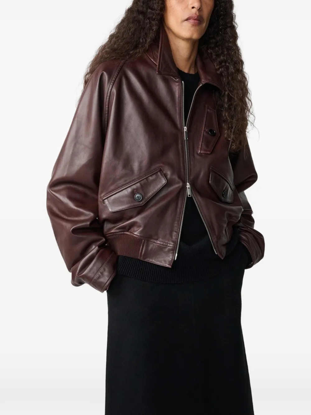 Studio Nicholson Kendal zip-up leather jacket Rood