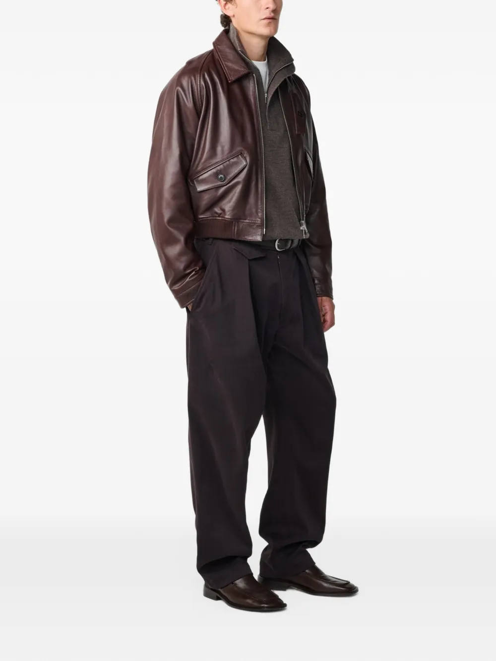 Studio Nicholson Kendal zip-up leather jacket Rood