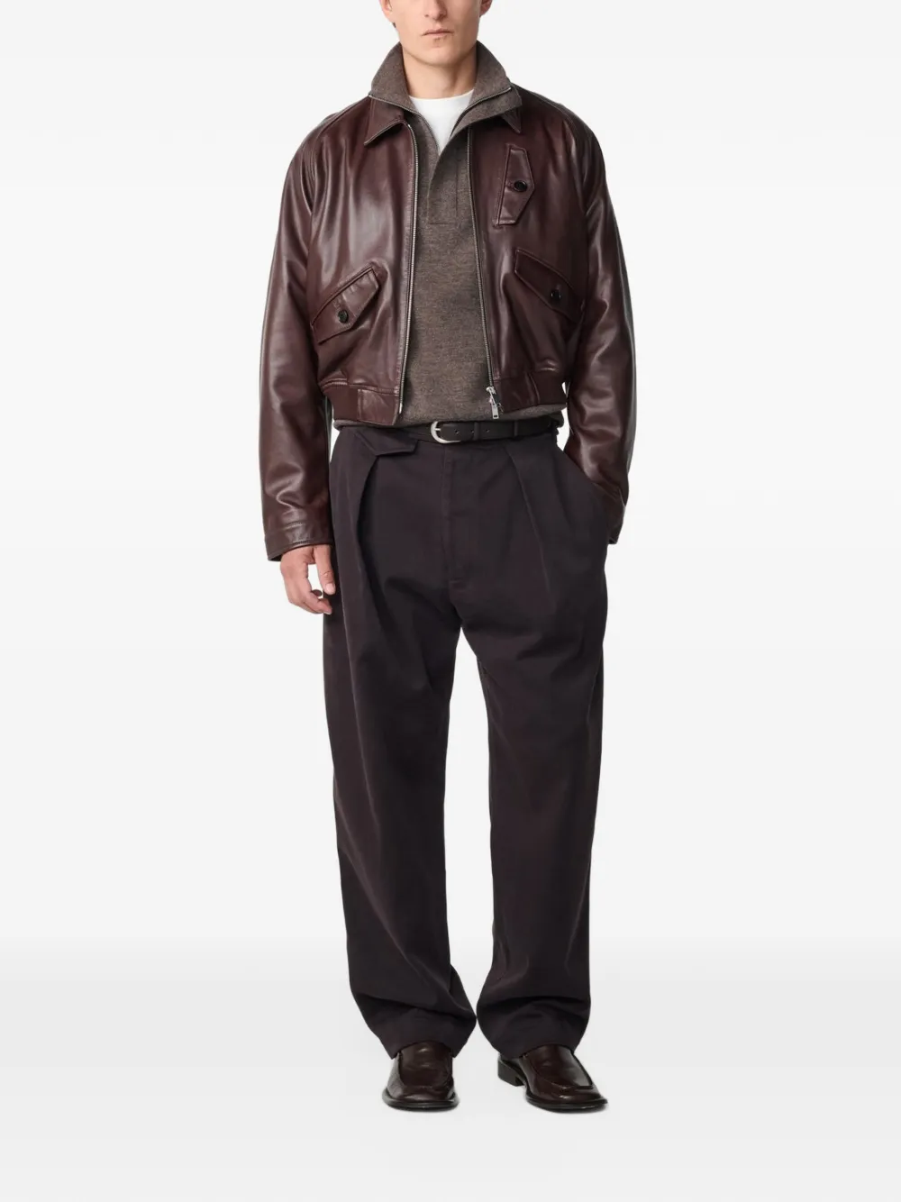 Studio Nicholson Kendal zip-up leather jacket Rood