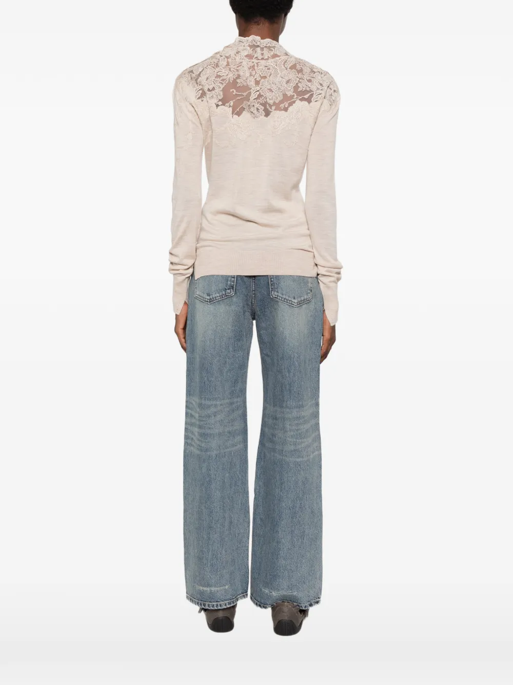 Ermanno Scervino lace-panelled high-neck sweater Beige