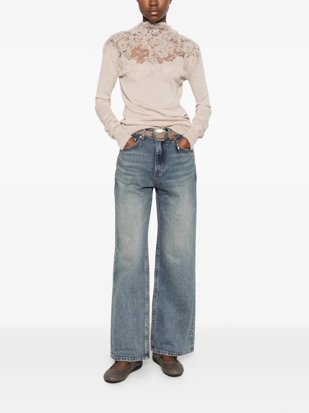 Ermanno Scervino lace-panelled high-neck sweater Beige