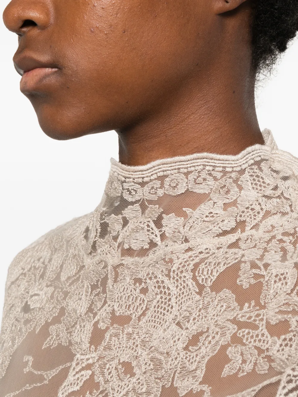 Ermanno Scervino lace-panelled high-neck sweater Beige