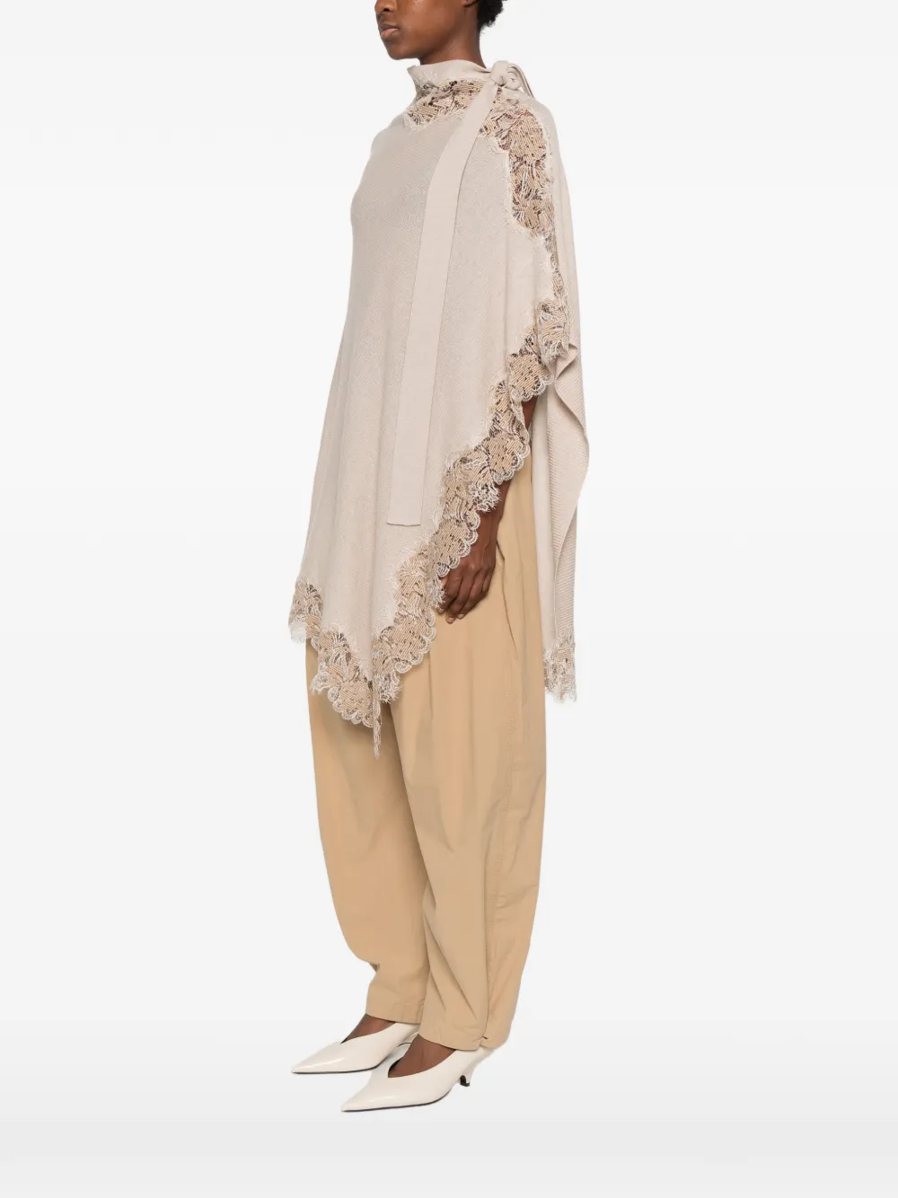 Ermanno Scervino lace-trim poncho Beige