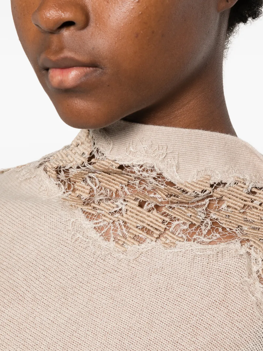 Ermanno Scervino lace-trim poncho Beige
