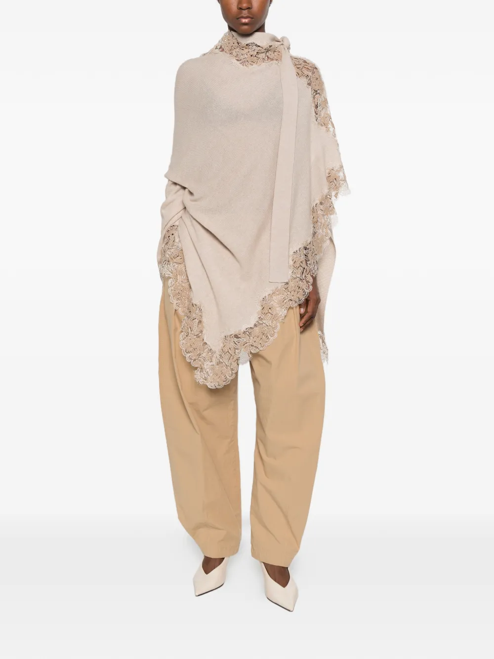 Ermanno Scervino lace-trim poncho Beige