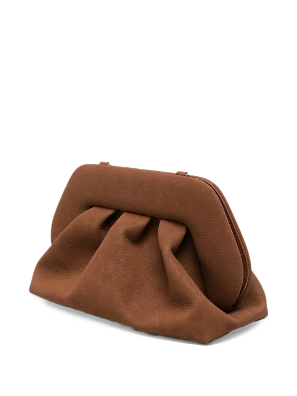 Themoirè medium Bios ruched pebbled clutch bag Bruin
