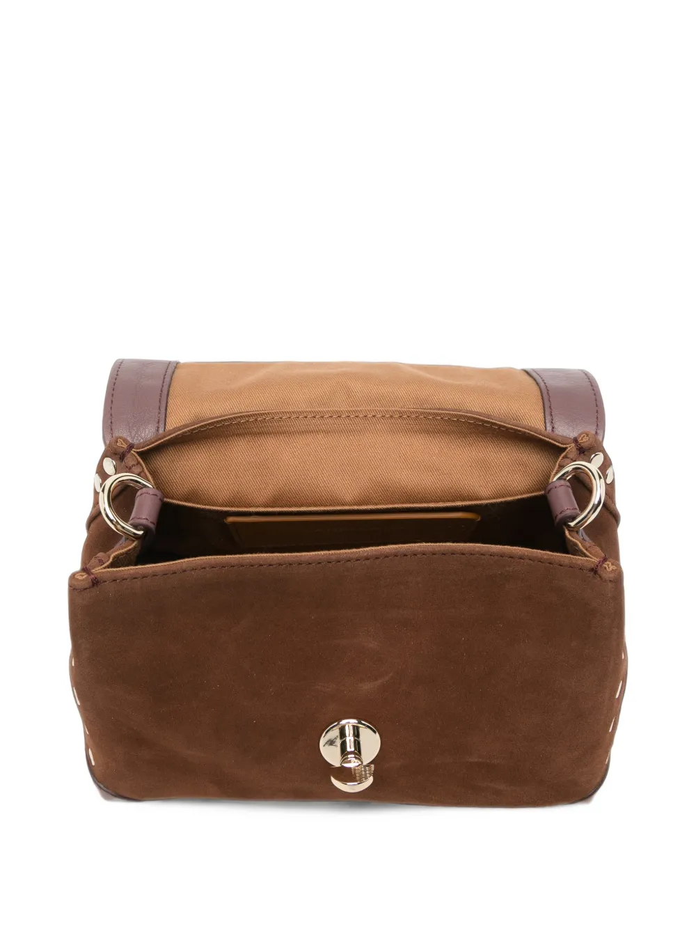 Zanellato Postina studded suede clutch bag Bruin