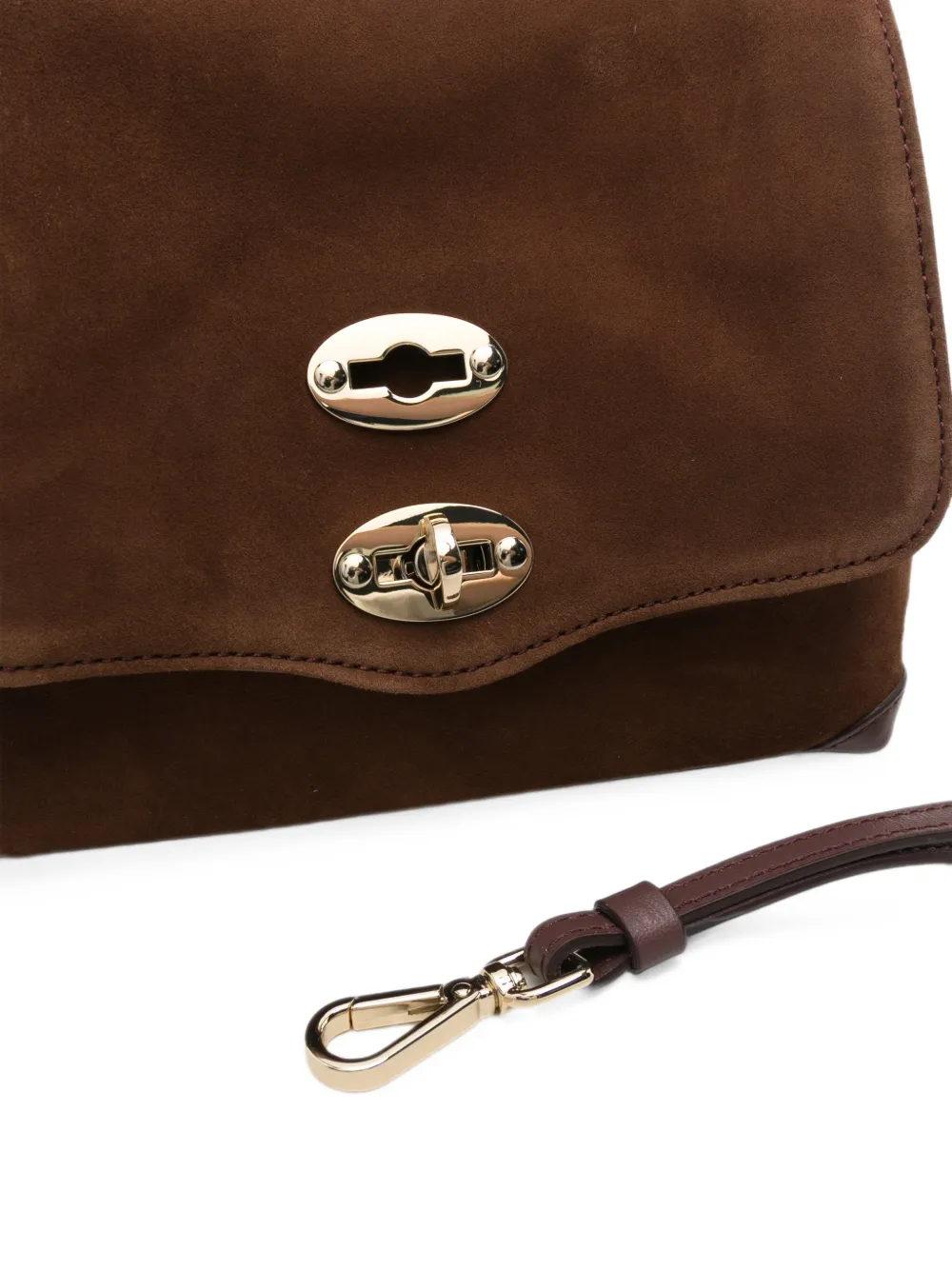 Zanellato Postina studded suede clutch bag Bruin