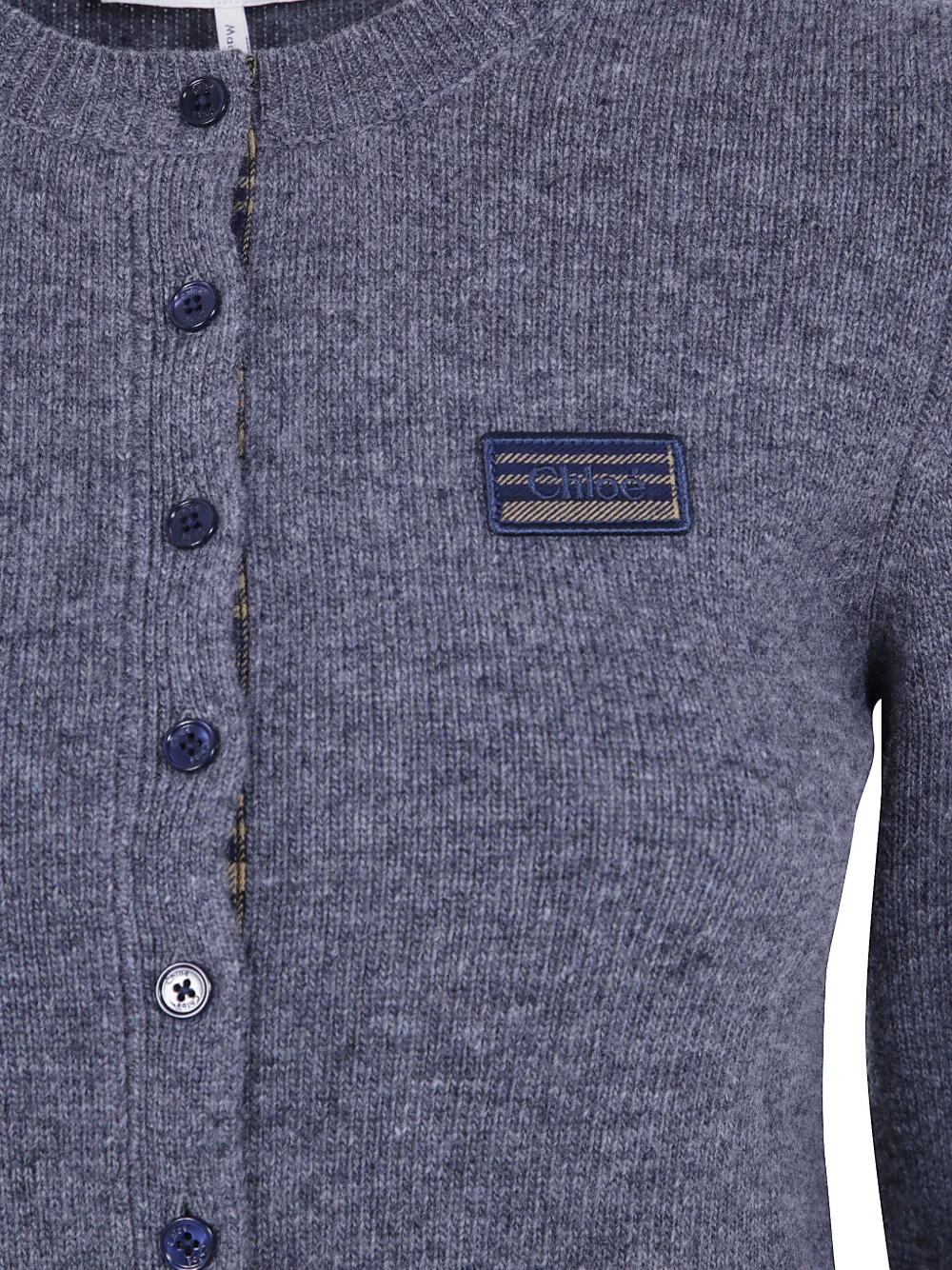Chloé logo-patch button-up cardigan Grijs