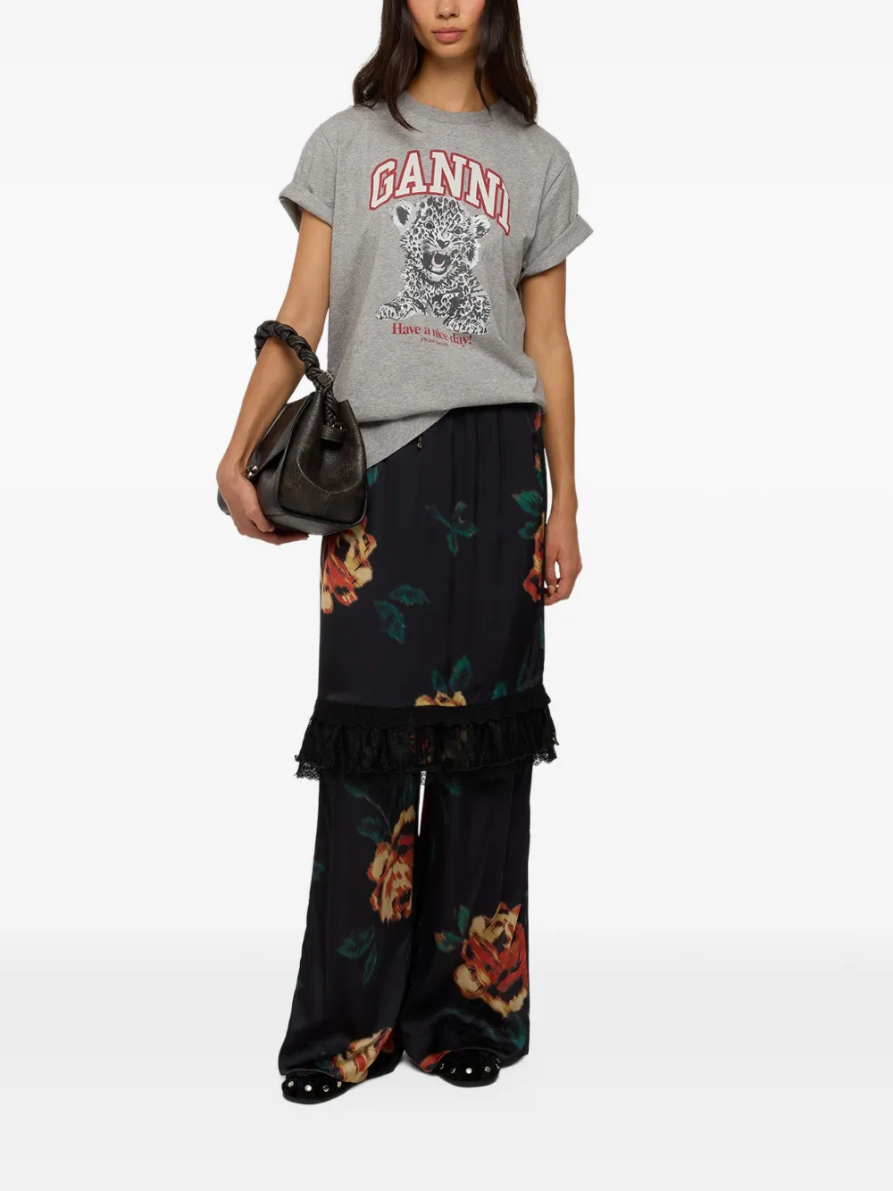 GANNI leopard-print T-shirt Grijs