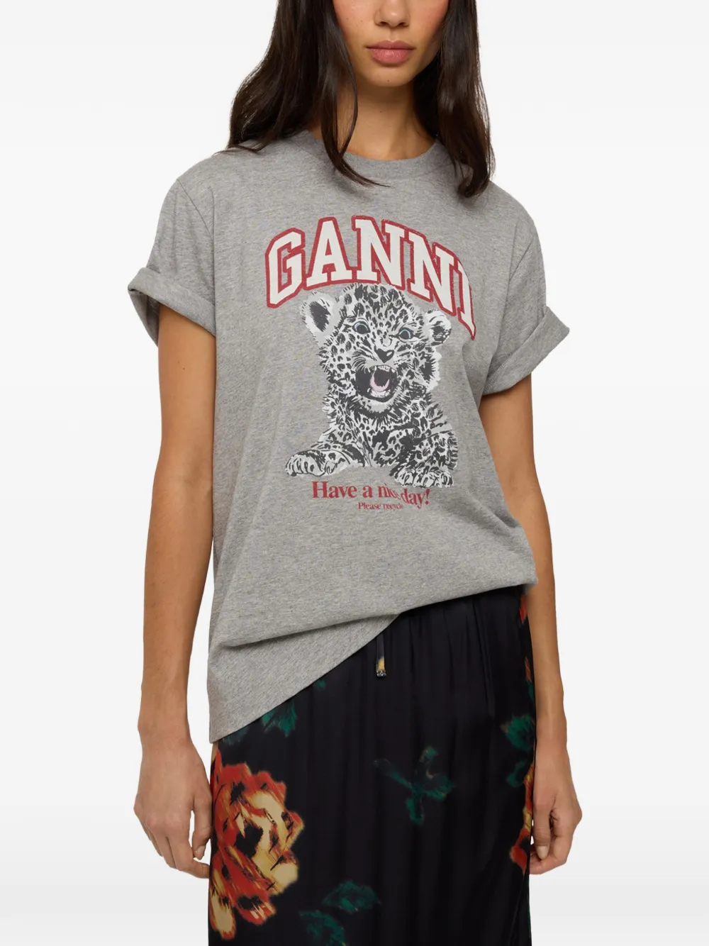 GANNI leopard-print T-shirt Grijs