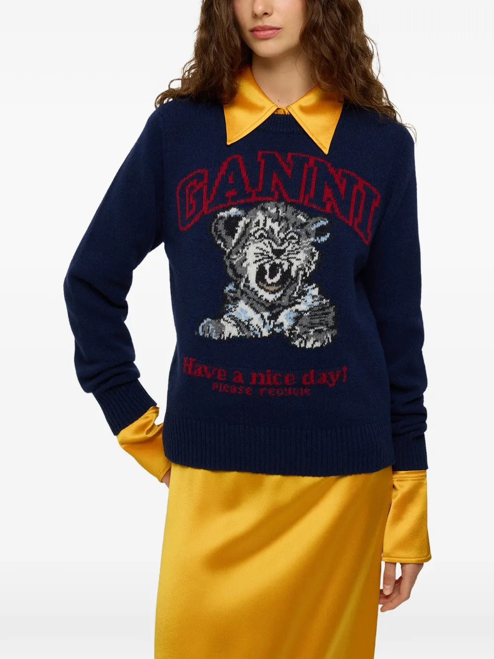 GANNI jumper with Tiger Blauw
