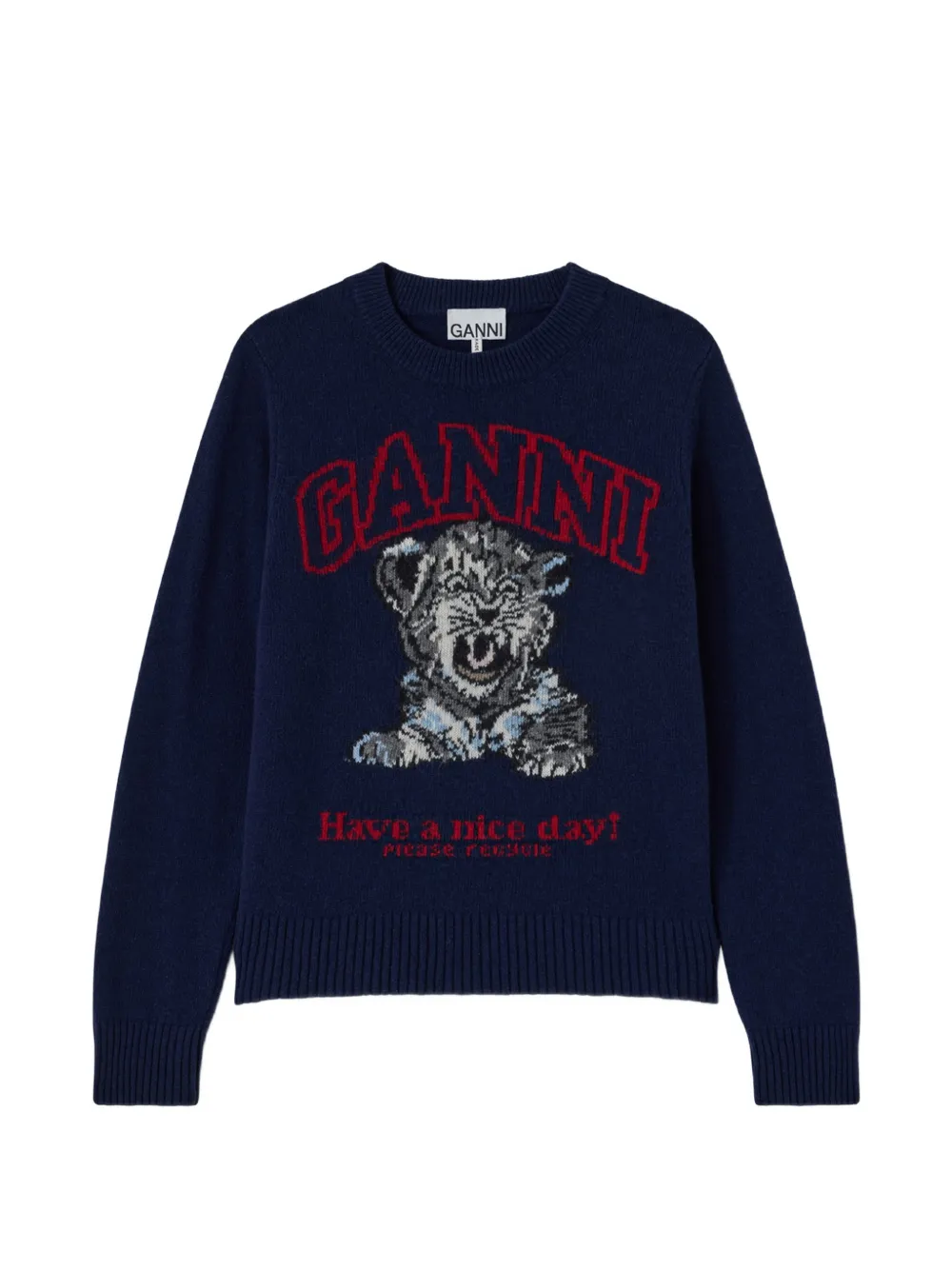 GANNI jumper with Tiger Blauw