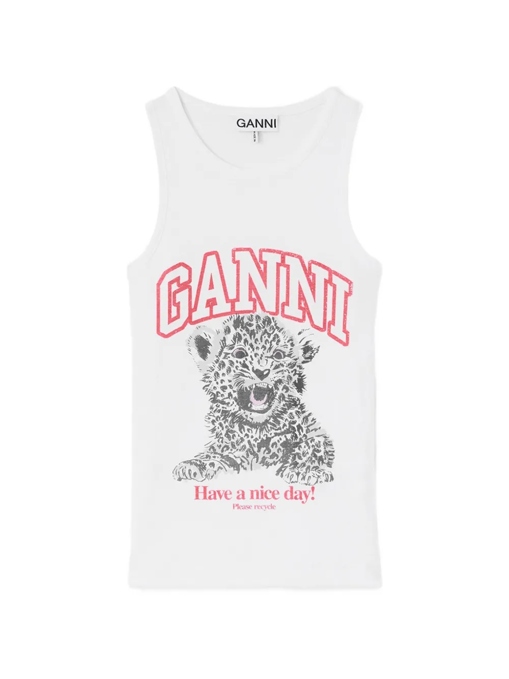 GANNI tank top with Teddy family - Bianco