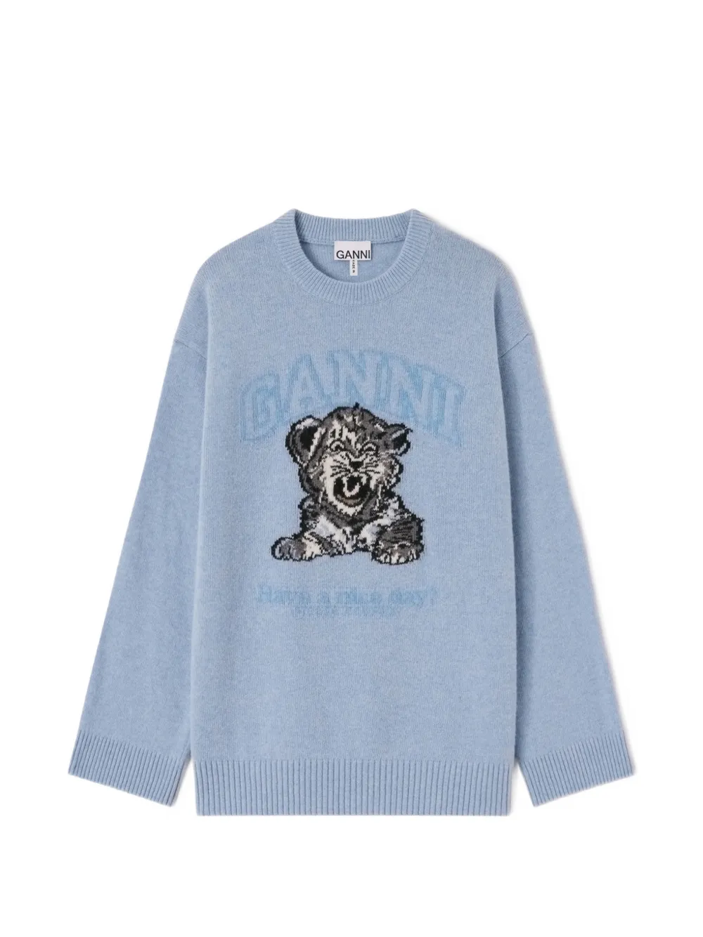 GANNI oversized jumper with Tiger - Blu