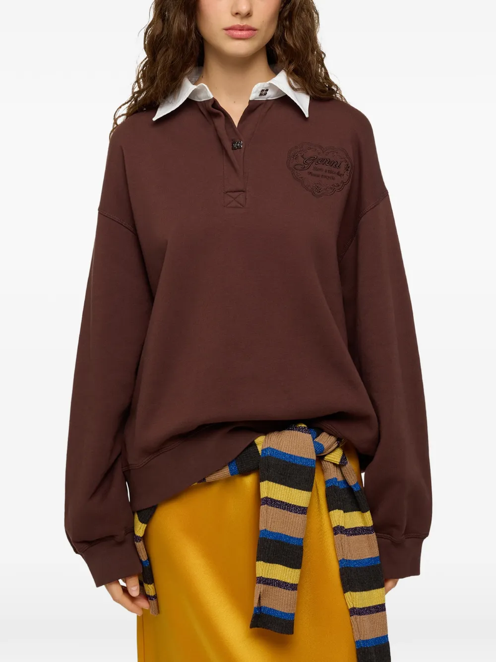 GANNI polo shirt with heart embroidery Bruin