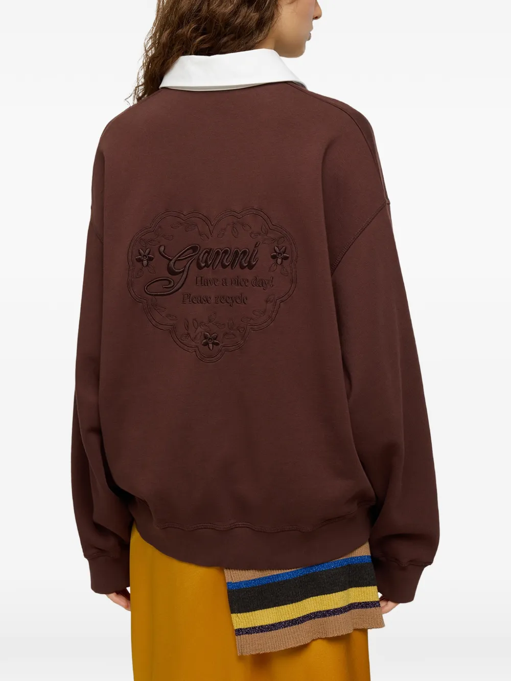 GANNI polo shirt with heart embroidery Bruin
