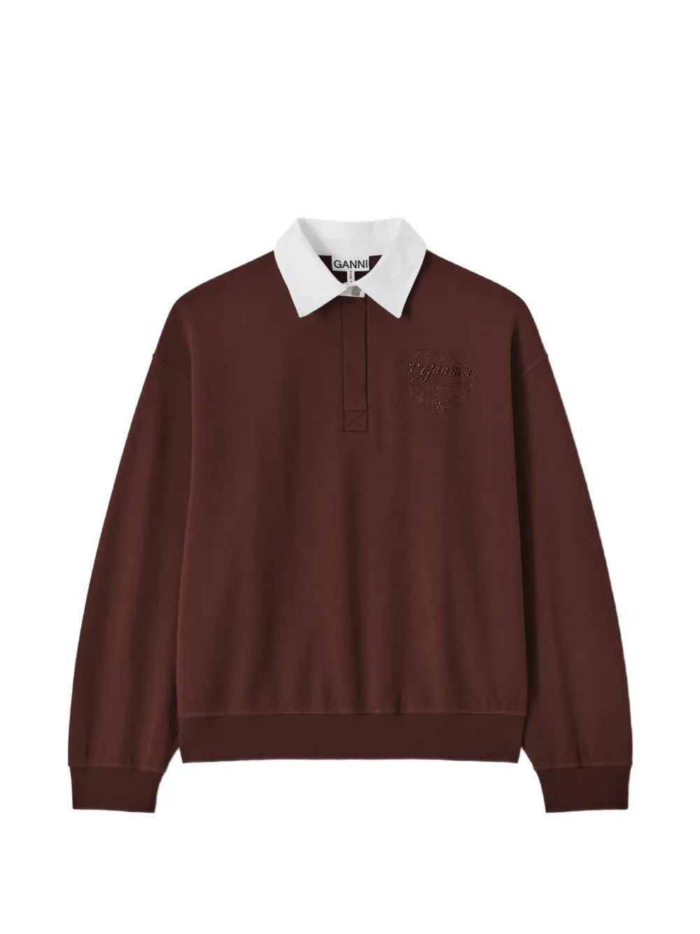 GANNI polo shirt with heart embroidery Bruin