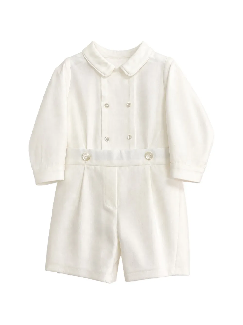 Mariella Ferrari double-breasted Peter Pan collar short and shirt set Beige