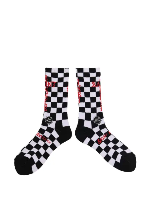SAINT MXXXXXX checkerboard-knit logo-embroidered socks