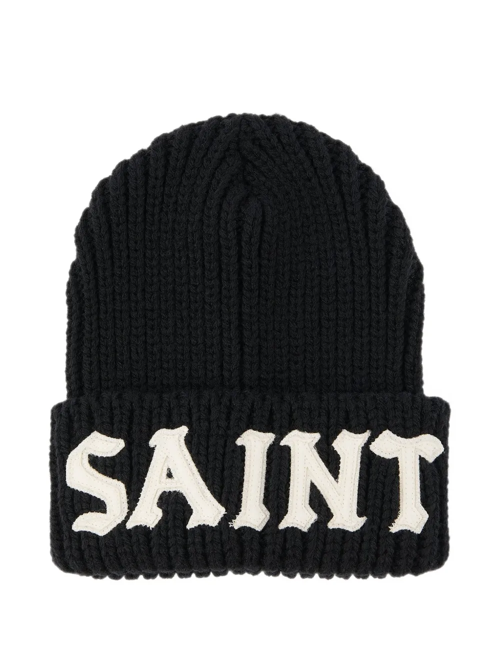 SAINT MXXXXXX logo-patch ribbed-knit beanie hat - Schwarz