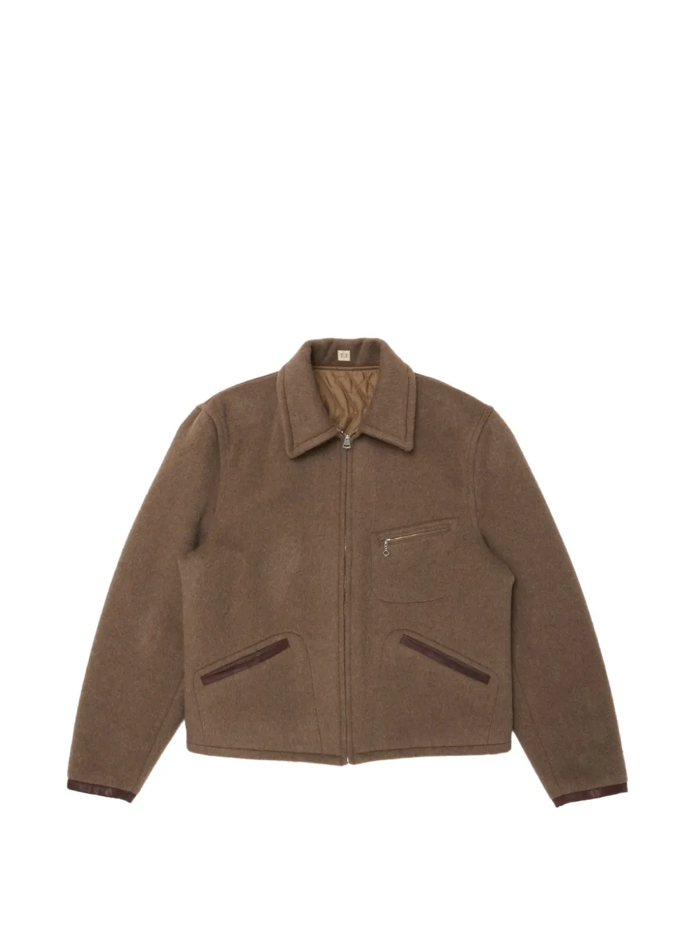TAIGA TAKAHASHI Lot.332 leather-trim zip-up shirt jacket - Toni neutri