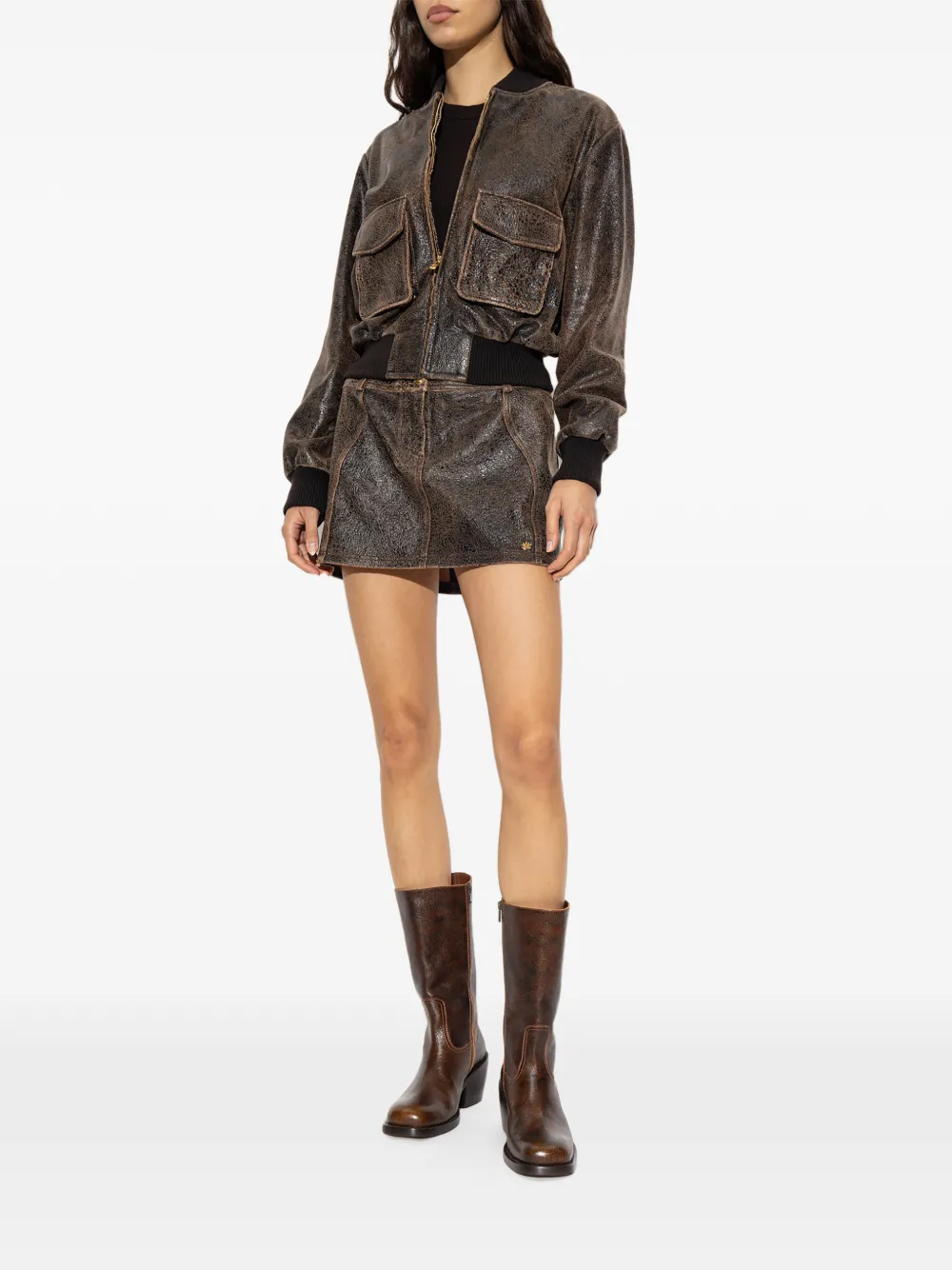 AMIRI cracked-leather mini skirt Bruin