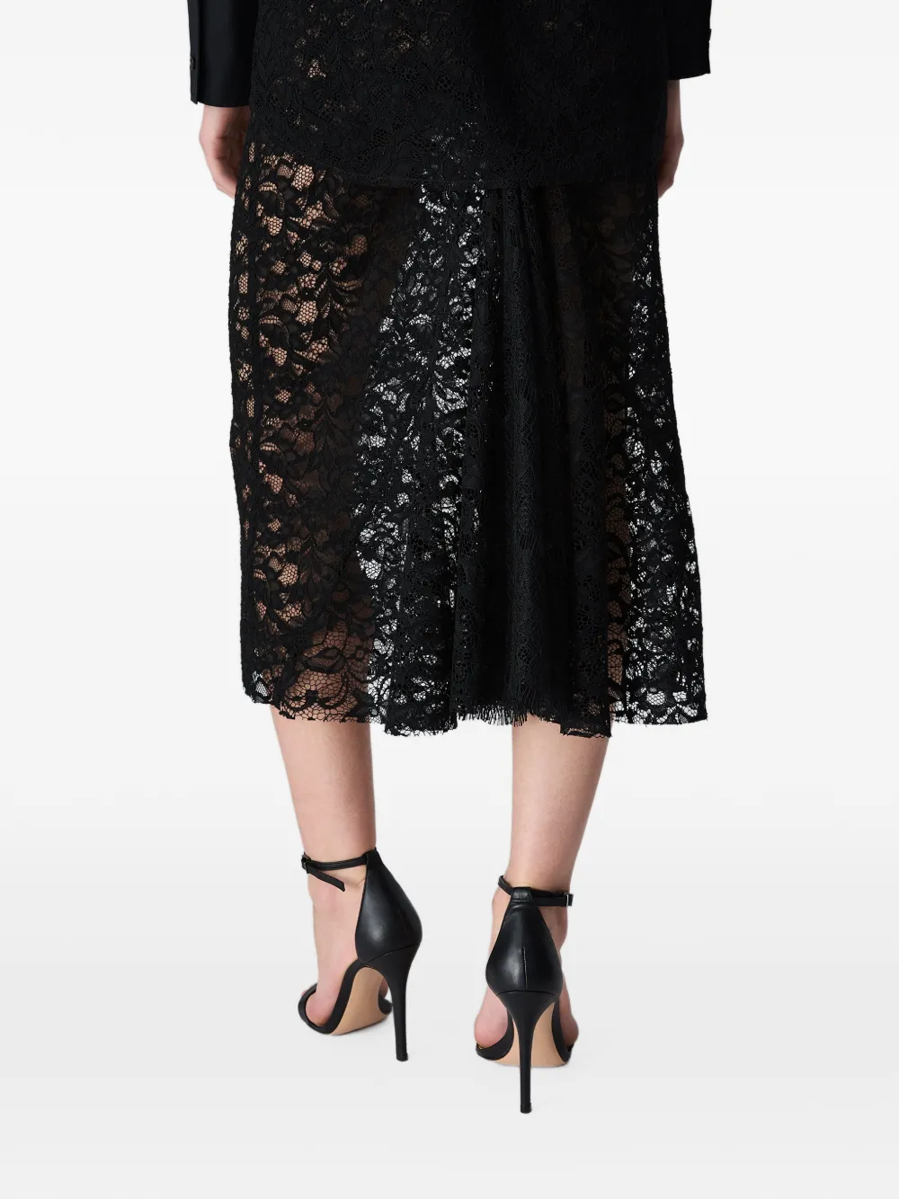 Vera Wang Tulia high-waisted floral-lace midi skirt Zwart